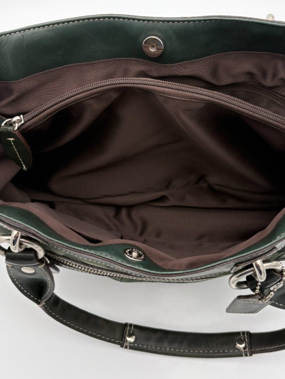 RARE Forest Green & Black Coach Penelope Signature Shopper Tote - Picture 11 of 14